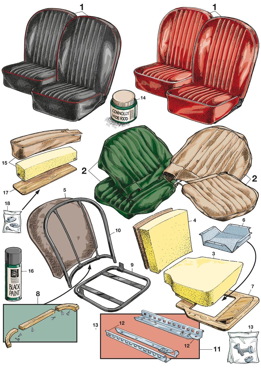 MGA 1955-1962 - Headrests & armrests | Webshop Anglo Parts - Seats roadster - 1