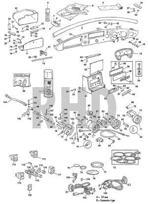 Dashboard & components - MGB 1962-1980 - MG spare parts - Dash RHD 74-76