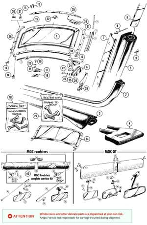 Sisustan kiinnikkeet & tarvikkeet - MGC 1967-1969 - MG varaosat - Windscreen