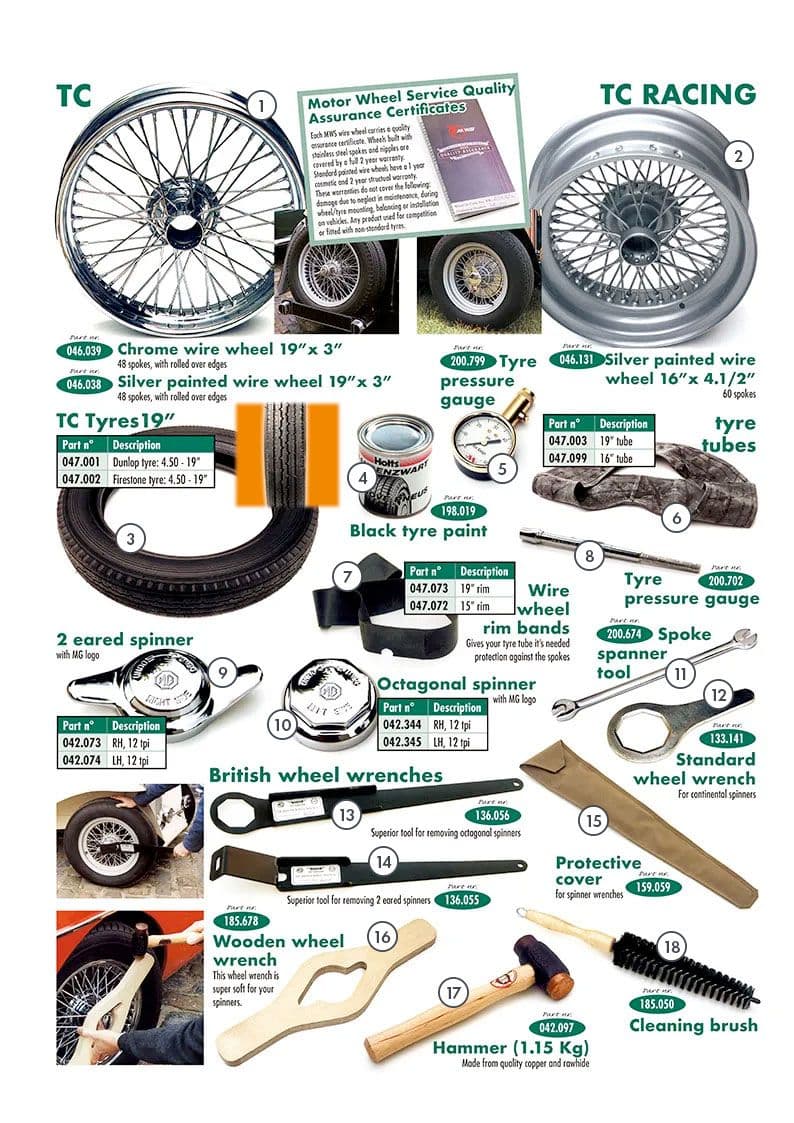 Wire wheels & accessories - Cerchi a Raggi e Fissaggio - Auto ruote, sospensioni e Sterzo - MGTC 1945-1949 - Wire wheels & accessories - 1