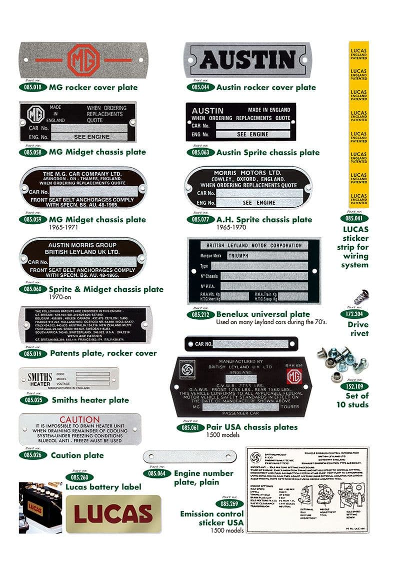 Plates, stickers & labels - Identification plates - Body & Chassis - MG Midget 1964-80 - Plates, stickers & labels - 1
