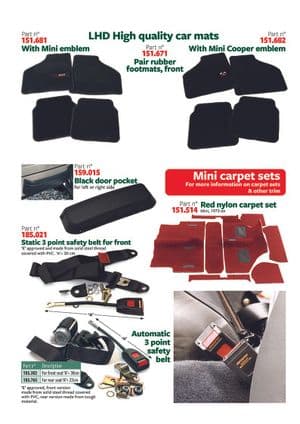 Mattosarjat & eristeet - Mini 1969-2000 - Mini varaosat - Carpets and safety