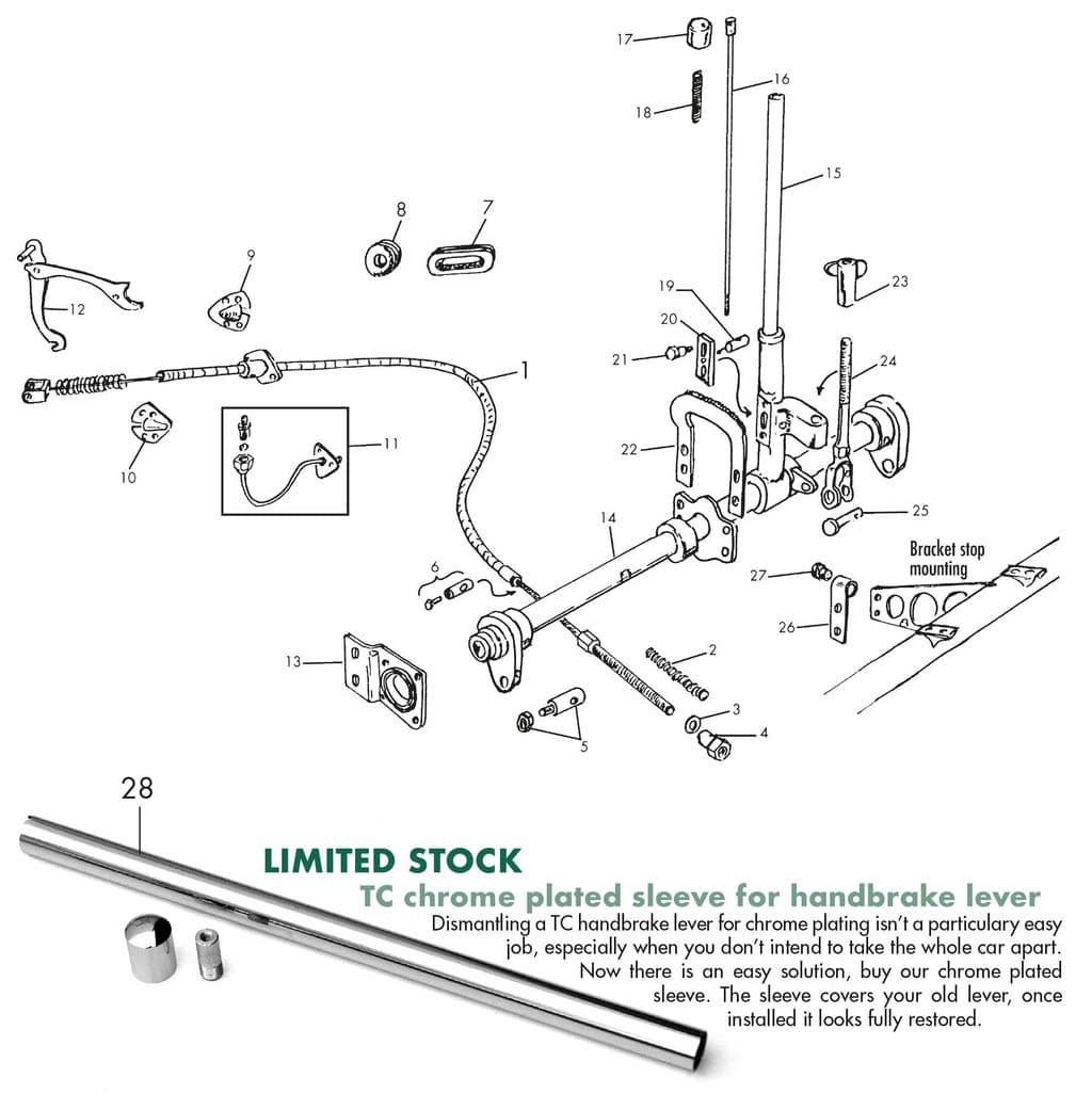 MGTC 1945-1949 - Hand brake cables | Webshop Anglo Parts - Handbrake installation - 1