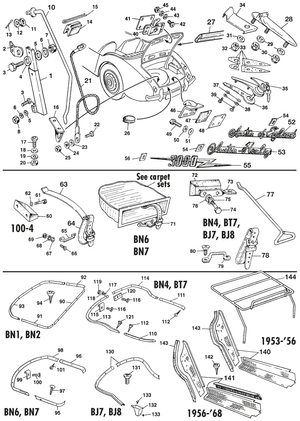 Konepeitto, takaluukku & tarvikkeet - Austin Healey 100-4/6 & 3000 1953-1968 - Austin-Healey varaosat - Body fittings Rear