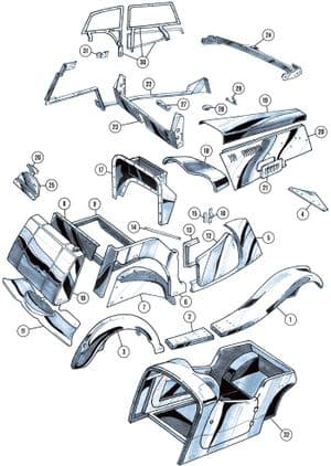 Korin ulkopaneelit & pellit - MGTD-TF 1949-1955 - MG varaosat - TF body parts