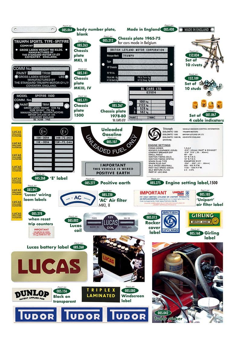 Plates and labels - Plaques d'identification - Carrosserie & Chassis - Triumph Spitfire MKI-III, 4, 1500 1962-1980 - Plates and labels - 1