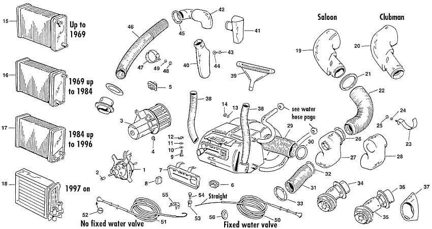 Mini 1969-2000 - Heater parts | Webshop Anglo Parts - Heater, hoses & matrix - 1