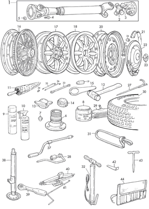 Korjaus & työkalut - Triumph TR2-3-3A-4-4A 1953-1967 - Triumph varaosat - Propshaft, wheels & tools