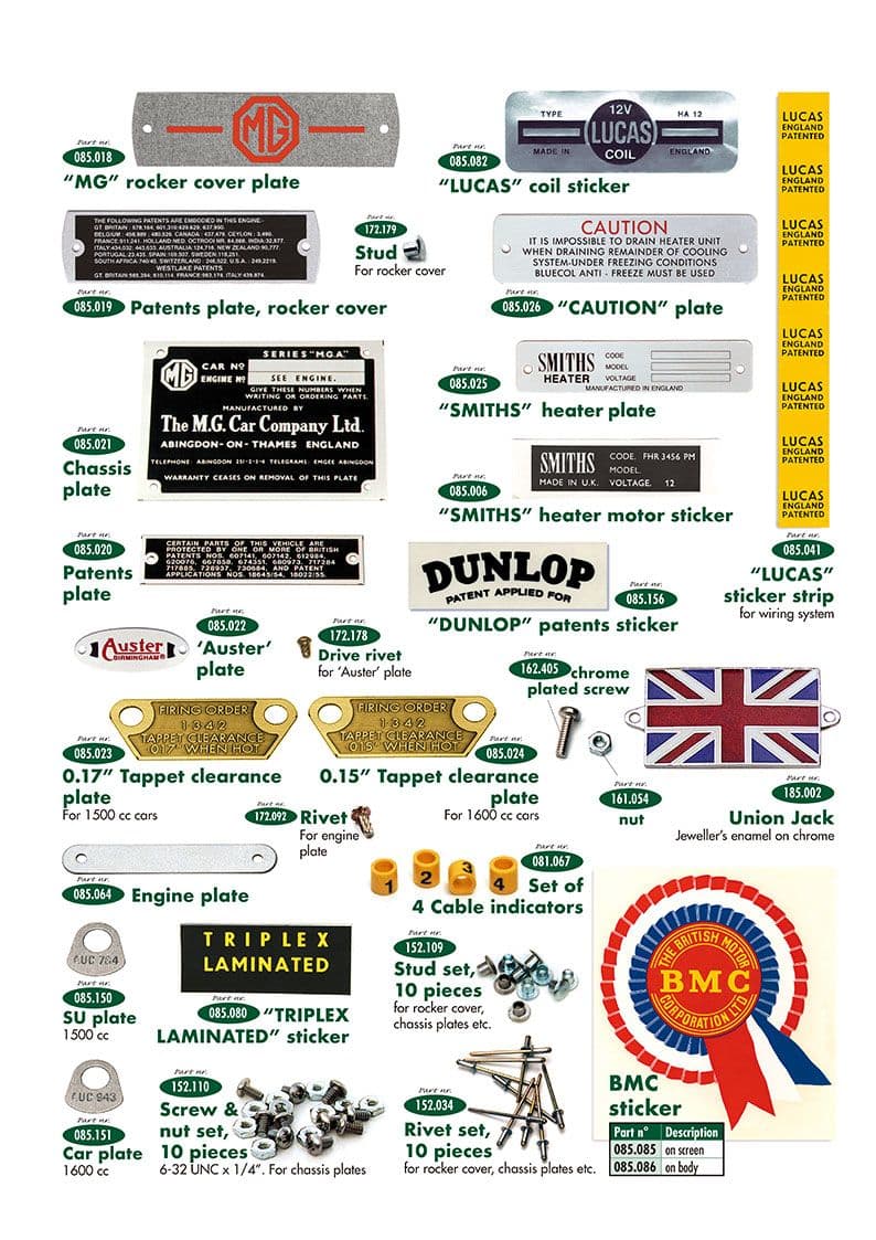 ID plates & stickers - Decalcomanie e Stemmi - Accessori e Tuning - MGA 1955-1962 - ID plates & stickers - 1