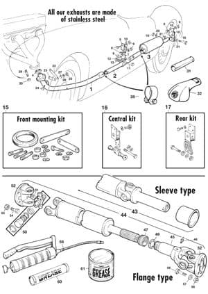 Exhaust system + mountings - MGA 1955-1962 - MG spare parts - Exhaust & propshaft