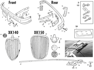 Pare-chocs, calandre et finitions exterieures - Jaguar XK120-140-150 1949-1961 - Jaguar-Daimler pièces détachées - Bumpers & grills XK140-150