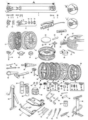 Wire wheels & fittings - MGB 1962-1980 - MG spare parts - Prop, drive shaft & wheels