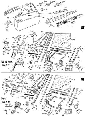 Body fittings - MGB 1962-1980 - MG spare parts - GT Door glass, regulators