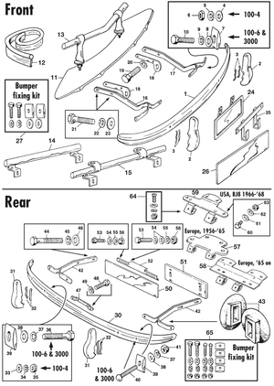 Pare-chocs, calandre et finitions exterieures - Austin Healey 100-4/6 & 3000 1953-1968 - Austin-Healey pièces détachées - Bumpers & mirrors