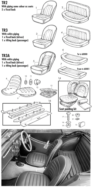 Seats & components - Triumph TR2-3-3A-4-4A 1953-1967 - Triumph spare parts - TR2-3A seats
