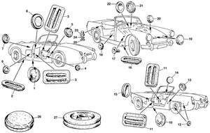 Sisustan kiinnikkeet & tarvikkeet - Austin-Healey Sprite 1958-1964 - Austin-Healey varaosat - Grommets & blanking plugs