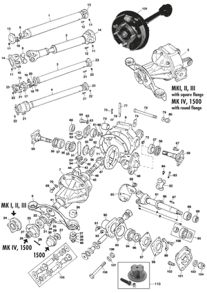 Pont arrière & differentiel - Triumph Spitfire MKI-III, 4, 1500 1962-1980 - Triumph pièces détachées - Prop, driveshaft & differential