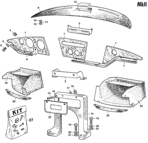 Dashboards & components - Triumph GT6 MKI-III 1966-1973 - Triumph spare parts - Dash & glovebox MKII
