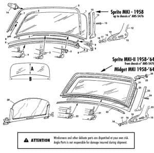 Body rubbers - MG Midget 1958-1964 - MG spare parts - Windscreen