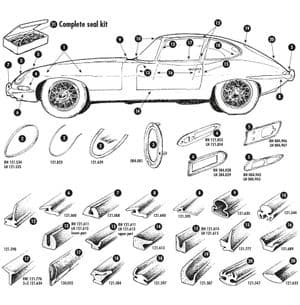 Body rubbers - Jaguar E-type 3.8 - 4.2 - 5.3 V12 1961-1974 - Jaguar-Daimler spare parts - Seals Coupe, 2+2 & S3