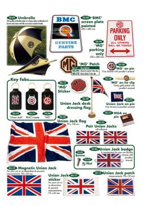 Décalcomanies et insignes - MGA 1955-1962 - MG pièces détachées - Key fobs, Union Jack, MG