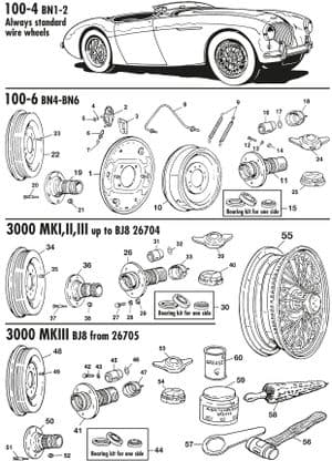 Roue à rayons & fixations - Austin Healey 100-4/6 & 3000 1953-1968 - Austin-Healey pièces détachées - Wire weel conversions