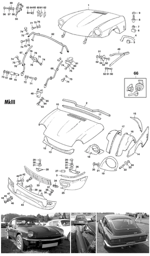 Pare-chocs, calandre et finitions exterieures - Triumph GT6 MKI-III 1966-1973 - Triumph pièces détachées - Bonnet & grille MKIII