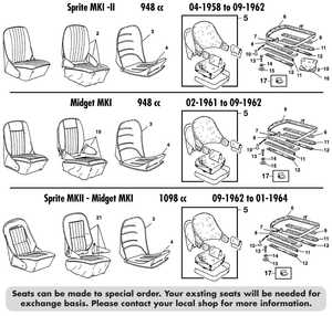 Sedili e Componenti - Austin-Healey Sprite 1958-1964 - Austin-Healey ricambi - Seats