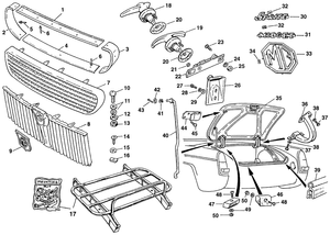 Puskurit, maskit & korin kromit - Austin-Healey Sprite 1958-1964 - Austin-Healey varaosat - Grill, boot, luggage rack