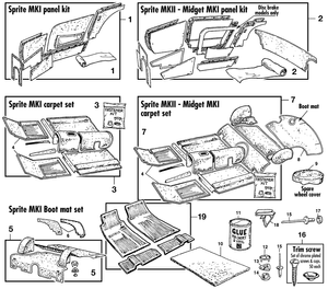 Sisustapaneelit & sarjat - MG Midget 1958-1964 - MG varaosat - Panels & carpets