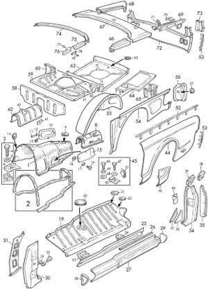 Extenal body panels - Triumph TR2-3-3A-4-4A 1953-1967 - Triumph spare parts - TR4-4A body central & rear