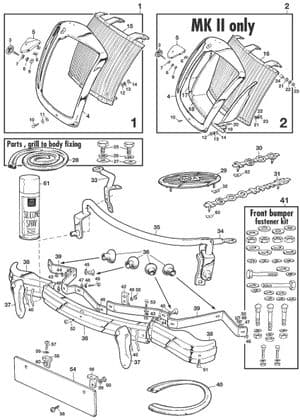 Pare-chocs, calandre et finitions exterieures - MGA 1955-1962 - MG pièces détachées - Grill & front bumper