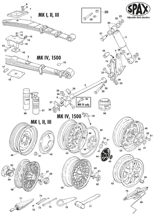 Steel wheels & fittings - Triumph Spitfire MKI-III, 4, 1500 1962-1980 - Triumph spare parts - Rear suspension, wheels