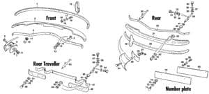 Pare-chocs, calandre et finitions exterieures - Morris Minor 1956-1971 - Morris Minor pièces détachées - Bumpers & number plate